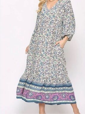 Gigio USA Boho Floral V-Neck Maxi Dress